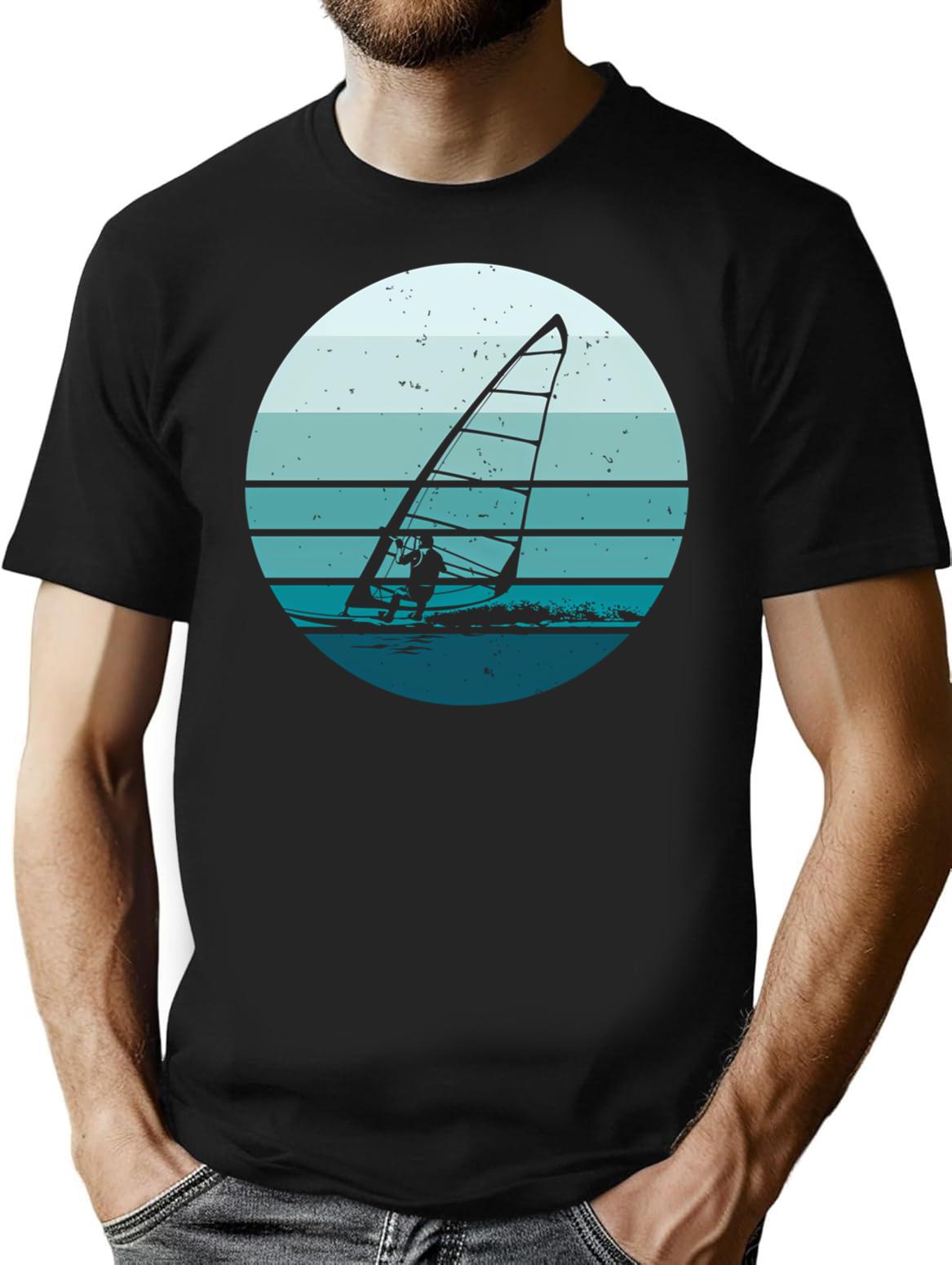 Windsurf Windsurfing - Vintage Style Blue Sun T-Shirt - Black