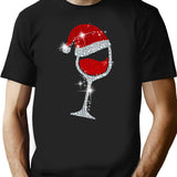 Wine Glasses Santa Hat Christmas Funny Wine Lover Gift T-Shirt - Black