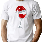 Wine Glasses Santa Hat Christmas Funny Wine Lover Gift T-Shirt - White