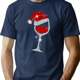 Wine Glasses Santa Hat Christmas Funny Wine Lover Gift T-Shirt - Navy