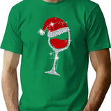 Wine Glasses Santa Hat Christmas Funny Wine Lover Gift T-Shirt - Green