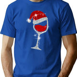 Wine Glasses Santa Hat Christmas Funny Wine Lover Gift T-Shirt - Blue