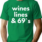 Wines Lines 69s T-Shirt - Retro Graphic Tee for Men & Women - Green