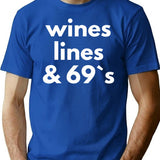 Wines Lines 69s T-Shirt - Retro Graphic Tee for Men & Women - Blue