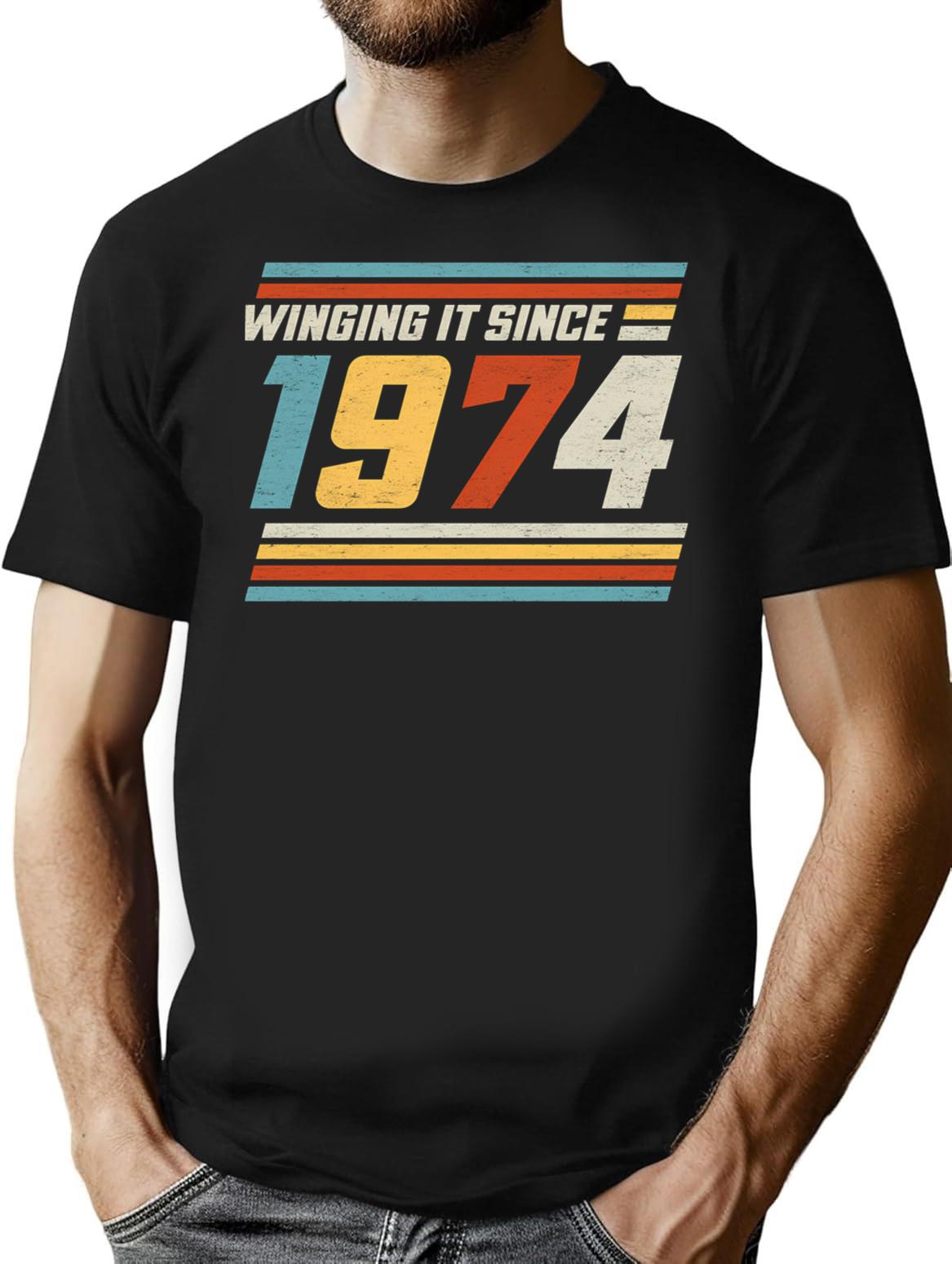 Winging It Since 1974 - Funny 50th Birthday T-Shirt - Black