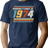 Winging It Since 1974 - Funny 50th Birthday T-Shirt - Navy