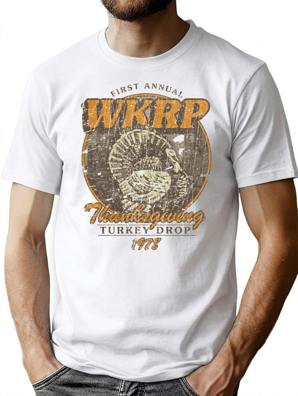 Wkrp Turkey Drop 1978 T-Shirt - Retro Graphic Tee for Men & Women - White