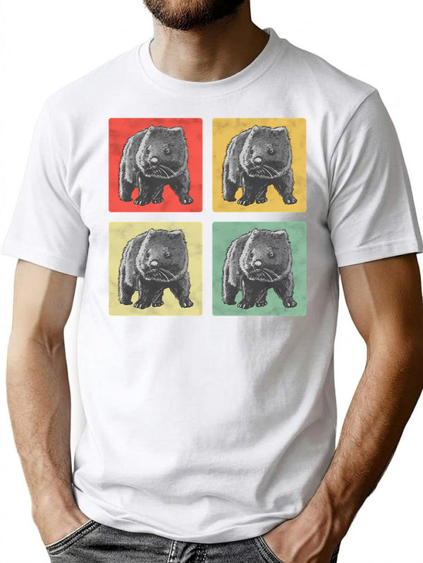Wombat Vintage Gift Australia Marsupial T-Shirt - Retro Graphic Casual Tee - White