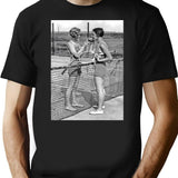 Women Tennis Players Cigarette Break Vintage Black And White Art T-Shirt - Black