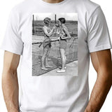 Women Tennis Players Cigarette Break Vintage Black And White Art T-Shirt - White