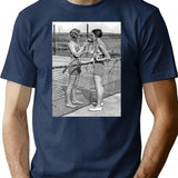 Women Tennis Players Cigarette Break Vintage Black And White Art T-Shirt - Navy