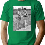 Women Tennis Players Cigarette Break Vintage Black And White Art T-Shirt - Green