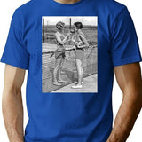 Women Tennis Players Cigarette Break Vintage Black And White Art T-Shirt - Blue