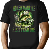 Women Want Me Fish Fear Me Vintage T-shirt Retro Bass Fisher Shirt Meme T Shirt Weird T Shirt Fisher Tee Bass Lovers Fisher Gifts - Black