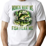 Women Want Me Fish Fear Me Vintage T-shirt Retro Bass Fisher Shirt Meme T Shirt Weird T Shirt Fisher Tee Bass Lovers Fisher Gifts - White
