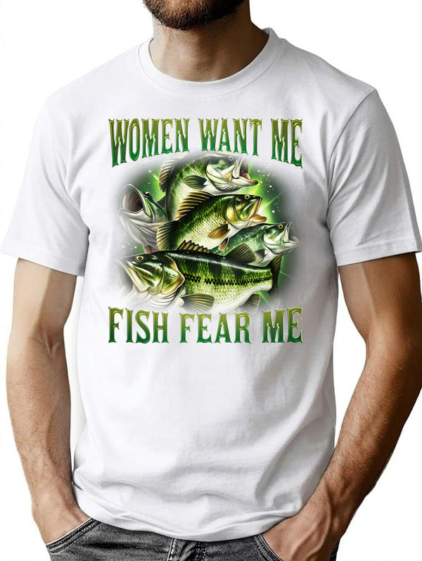 Women Want Me Fish Fear Me Vintage T-shirt Retro Bass Fisher Shirt Meme T Shirt Weird T Shirt Fisher Tee Bass Lovers Fisher Gifts - White