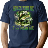 Women Want Me Fish Fear Me Vintage T-shirt Retro Bass Fisher Shirt Meme T Shirt Weird T Shirt Fisher Tee Bass Lovers Fisher Gifts - Navy