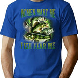 Women Want Me Fish Fear Me Vintage T-shirt Retro Bass Fisher Shirt Meme T Shirt Weird T Shirt Fisher Tee Bass Lovers Fisher Gifts - Blue