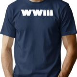 World War 3 White Bold Typography T-Shirt - Navy