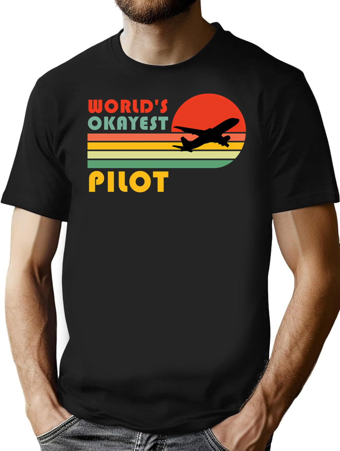 World's Okayest Pilot Funny Pilot Retro Vintage Gift T-Shirt - Black