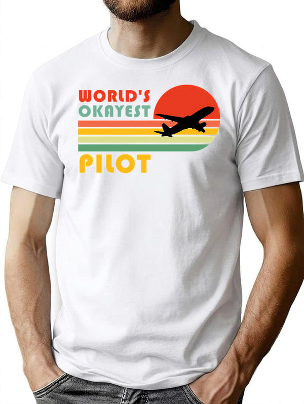 World's Okayest Pilot Funny Pilot Retro Vintage Gift T-Shirt - White