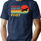 World's Okayest Pilot Funny Pilot Retro Vintage Gift T-Shirt - Navy