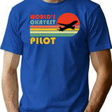 World's Okayest Pilot Funny Pilot Retro Vintage Gift T-Shirt - Blue