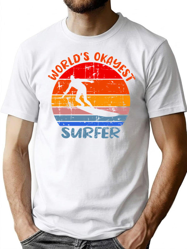 World's Okayest Surfer Funny Vintage Surfing Gift T-shirt - White
