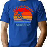 World's Okayest Surfer Funny Vintage Surfing Gift T-shirt - Blue