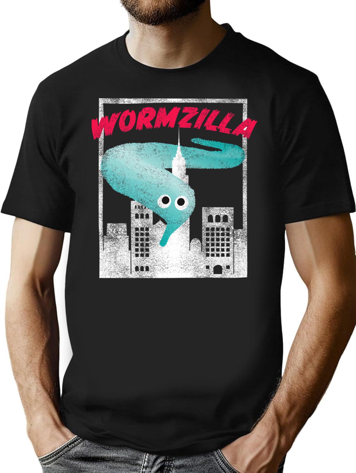 Worm On A String Meme Wormzilla Retro Japanese Style T-Shirt - Black