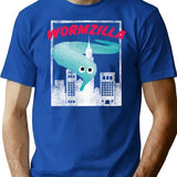 Worm On A String Meme Wormzilla Retro Japanese Style T-Shirt - Blue