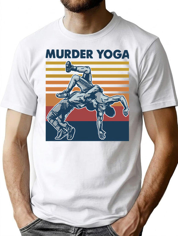 Wrestling Murder Yoga Vintage Funny Gift For Wrestler T-Shirt - White