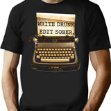 Write Drunk Edit Sober T-Shirt - Retro Graphic Tee for Men & Women - Black
