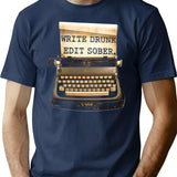 Write Drunk Edit Sober T-Shirt - Retro Graphic Tee for Men & Women - Navy
