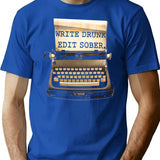 Write Drunk Edit Sober T-Shirt - Retro Graphic Tee for Men & Women - Blue