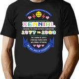 Xennial Crest T-Shirt - Retro Graphic Tee for Men & Women - Black