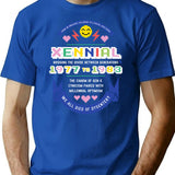 Xennial Crest T-Shirt - Retro Graphic Tee for Men & Women - Blue
