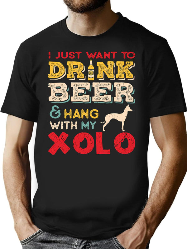 Xolo Mexican Hairless Dog Dad Beer Lover T-Shirt - Black