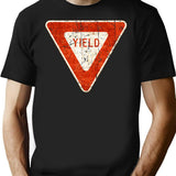 Yield Street Sign Vintage Gift T-Shirt - Retro Graphic Casual Tee - Black