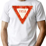 Yield Street Sign Vintage Gift T-Shirt - Retro Graphic Casual Tee - White