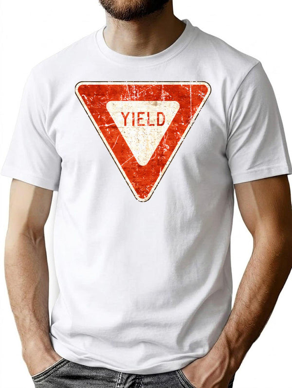 Yield Street Sign Vintage Gift T-Shirt - Retro Graphic Casual Tee - White