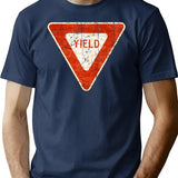 Yield Street Sign Vintage Gift T-Shirt - Retro Graphic Casual Tee - Navy