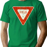 Yield Street Sign Vintage Gift T-Shirt - Retro Graphic Casual Tee - Green