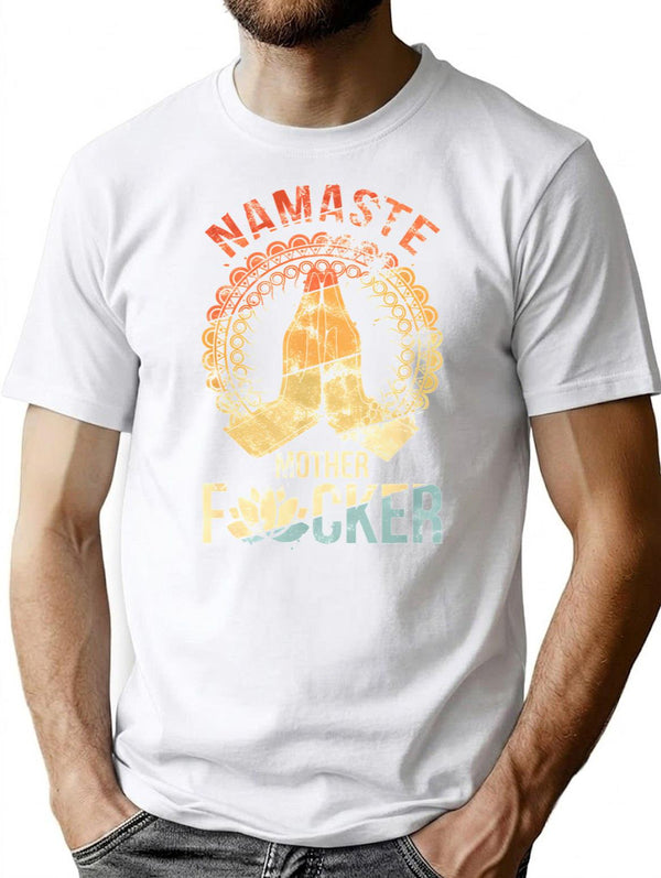 Yoga Namaste Mother F T-Shirt - Retro Graphic Tee for Men & Women - White
