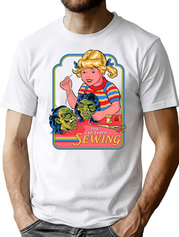 You Can Learn Sewing T-Shirt - Retro Graphic Tee for Men & Women - White