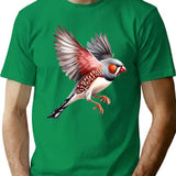 Zebra Finch T-Shirt - Retro Graphic Tee for Men & Women - Green