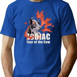 Zodiac Cow Bootleg Graphic T-Shirt - Blue