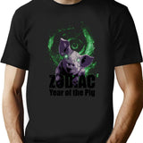 Zodiac Pig Bootleg Graphic T-Shirt - Black