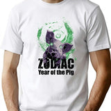 Zodiac Pig Bootleg Graphic T-Shirt - White