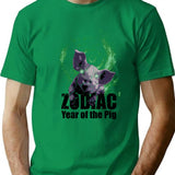 Zodiac Pig Bootleg Graphic T-Shirt - Green